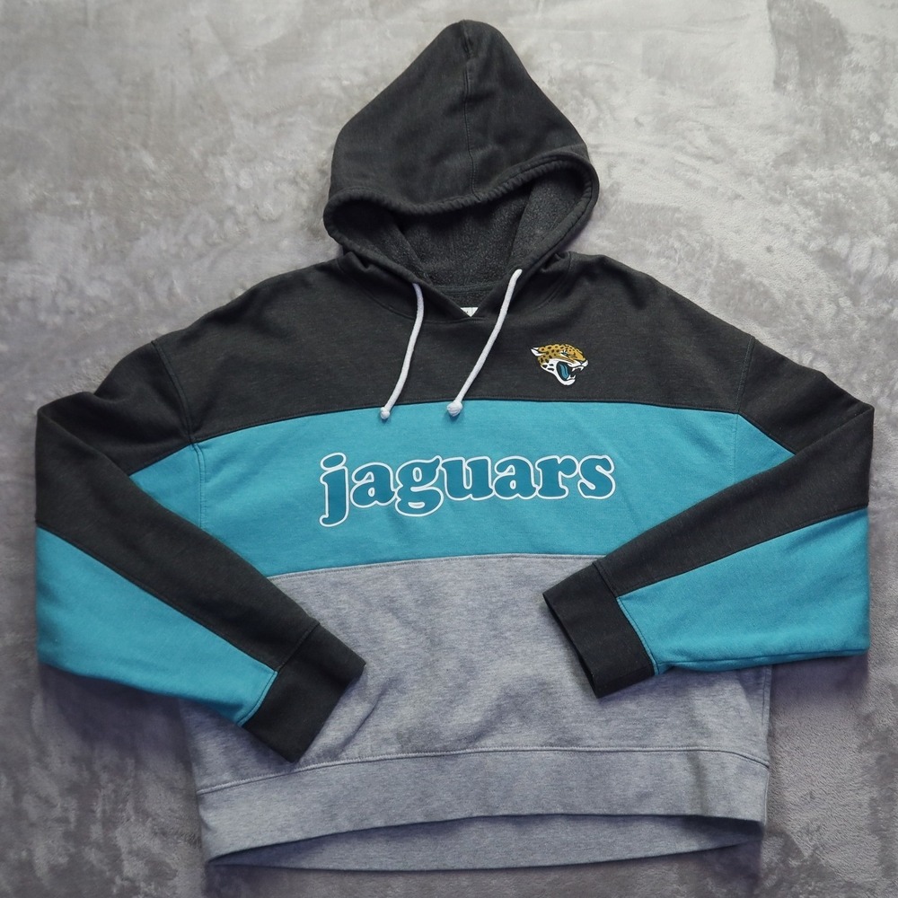 Jacksonville Jaguars Women's Size L Cropped Hoodie Colorblock Charcoal Teal NFL‎